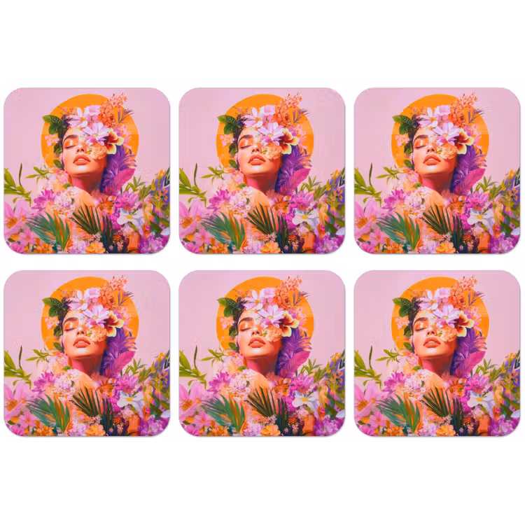 Vrouw - Abstract - Cirkel - Bloemen onderzetter kurk middel -zkaufland3dotto