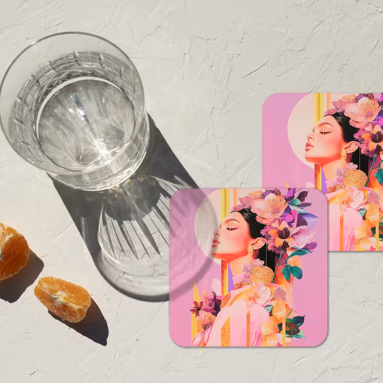 Vrouw - Bloemen - Paars - Abstract onderzetter kurk middel -sfeer4