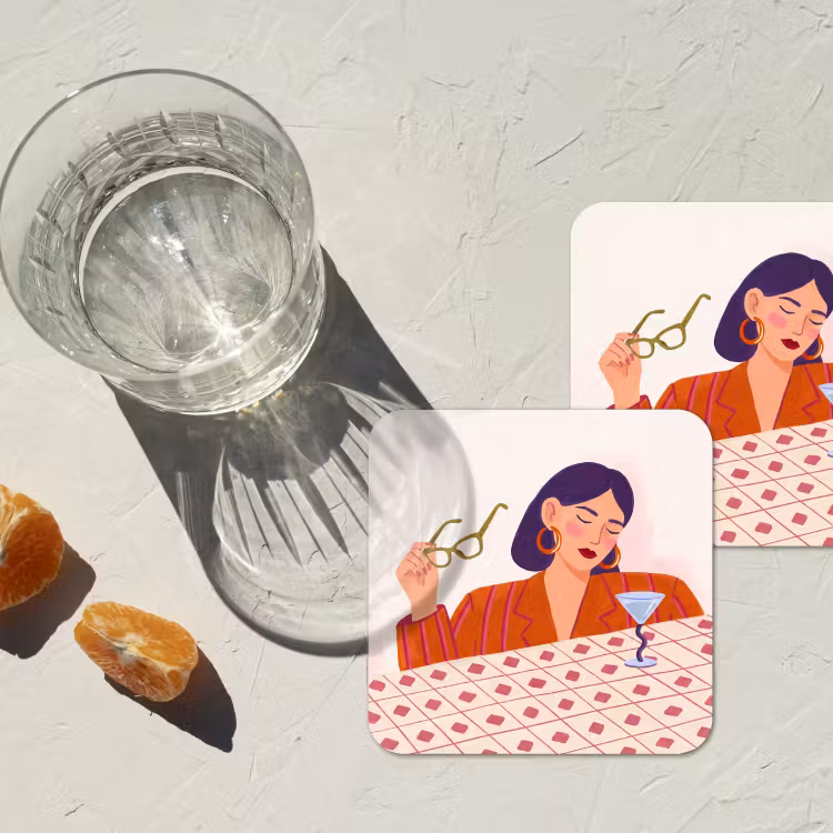 Vrouw - Bril - Cocktail - Illustratie - Modern onderzetter kurk middel -sfeer4