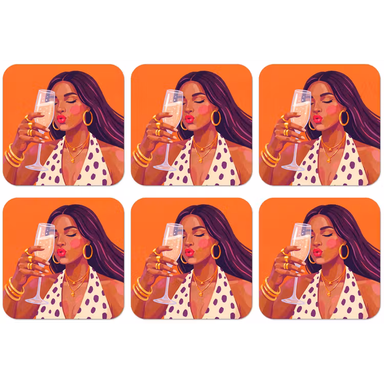 Vrouw - Champagne - Feest - Modern - Oranje onderzetter kurk middel -zkaufland3dotto