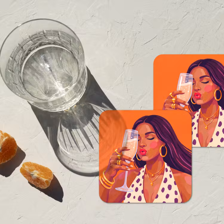 Vrouw - Champagne - Feest - Modern - Oranje onderzetter kurk middel -sfeer4