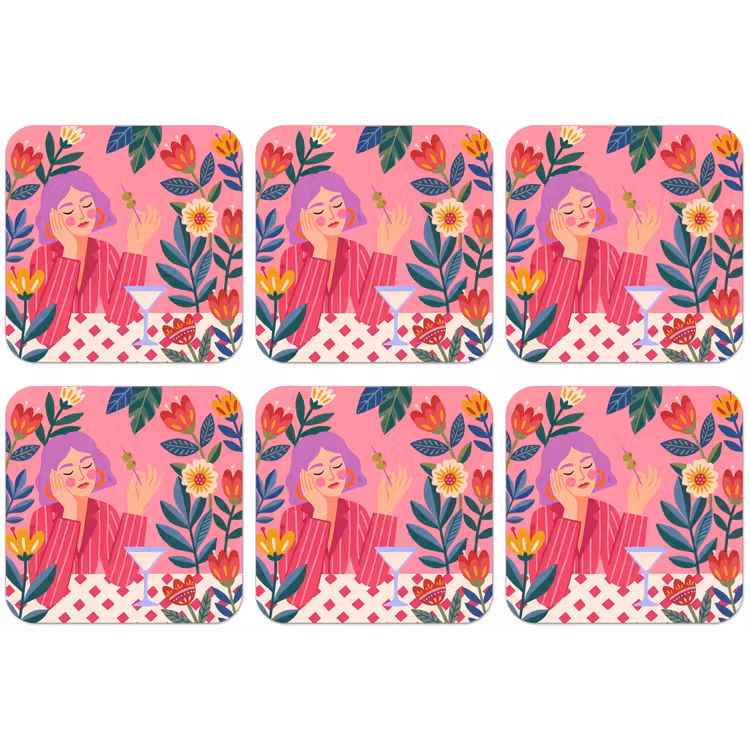Vrouw - Cocktail - Bloemen - Modern - Roze onderzetter kurk middel -zkaufland3dotto