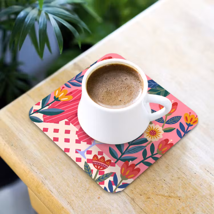 Vrouw - Cocktail - Bloemen - Modern - Roze onderzetter kurk middel -sfeer5