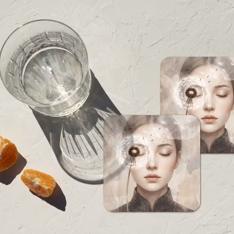 Vrouw - Sereen - Grijs onderzetter kurk middel -sfeer4