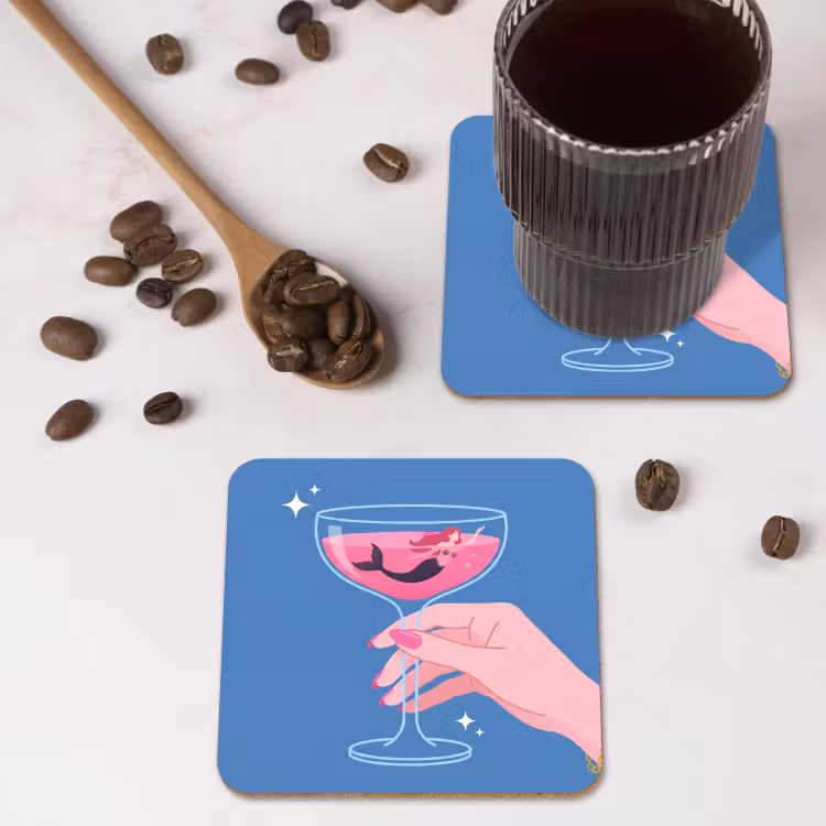 Vrouw - Glas - Abstract - Roze - Blauw onderzetter kurk middel -sfeer2
