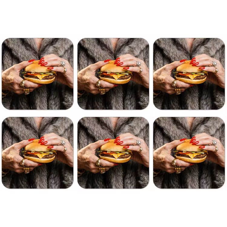 Vrouw - Hamburger - Bontjas onderzetter kurk middel -zkaufland3dotto