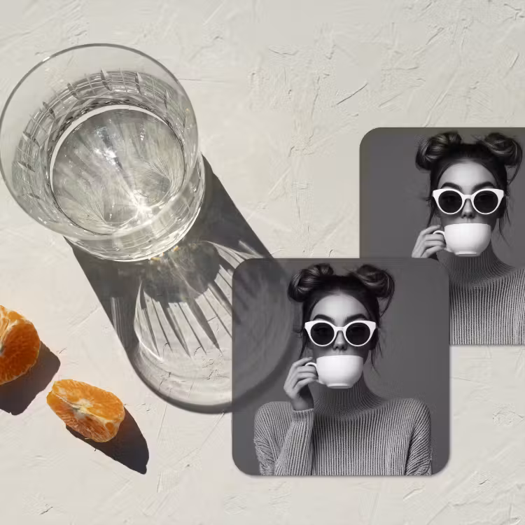 Vrouw - Koffie - Zwart - Wit onderzetter kurk middel -sfeer4