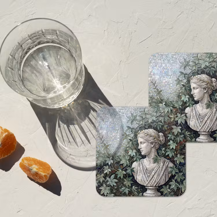 Vrouw - Klassiek - Mozaiëk - Natuur - Groen onderzetter kurk middel -sfeer4