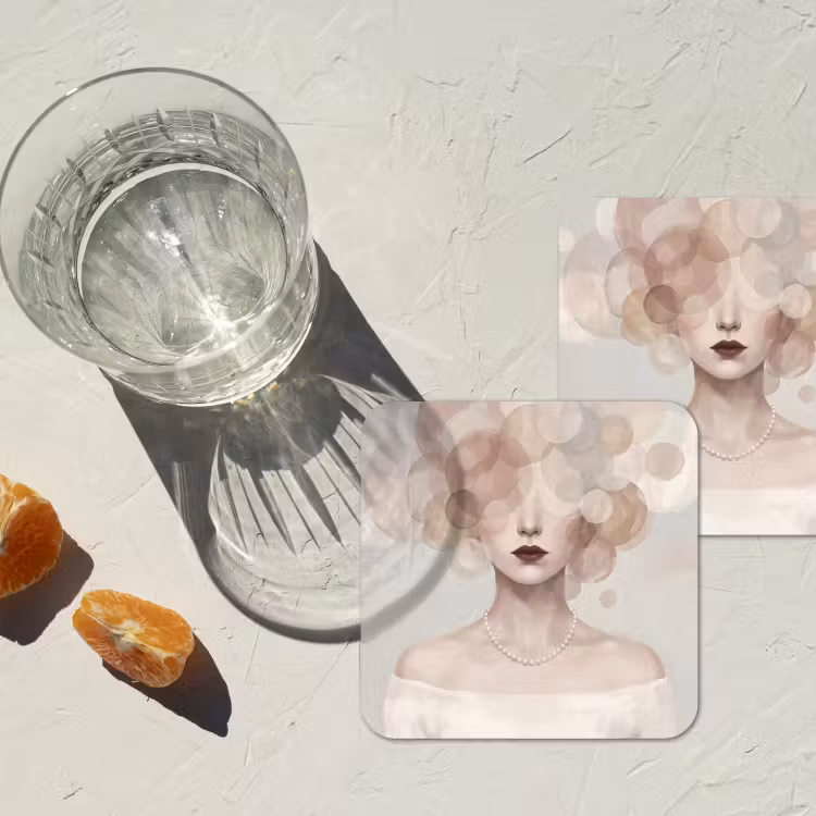 Vrouw - Cirkels - Beige onderzetter kurk middel -sfeer4