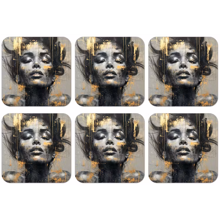 Vrouw - Kunst - Goud - Abstract - Glamour onderzetter kurk middel -zkaufland3dotto