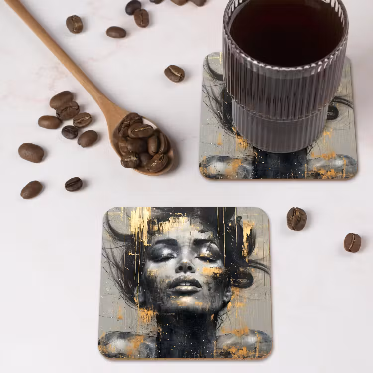 Vrouw - Kunst - Goud - Abstract - Glamour onderzetter kurk middel -sfeer2