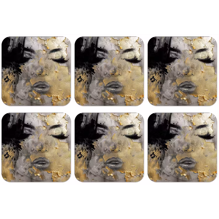 Vrouw - Kunst - Goud - Zwart onderzetter kurk middel -zkaufland3dotto