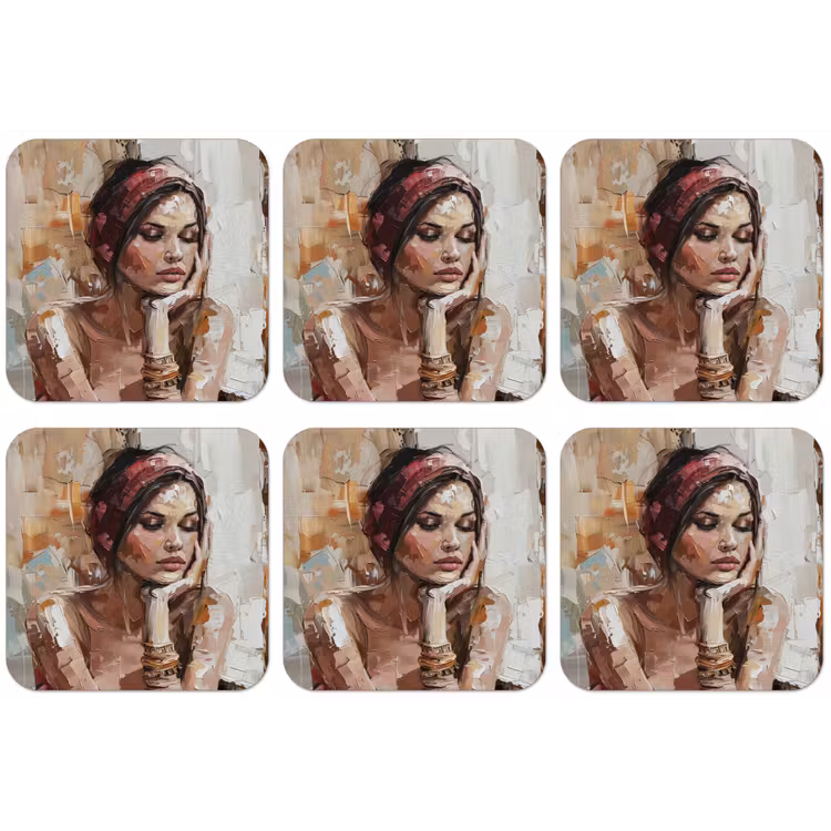 Vrouw - Verflook - Portret - Modern onderzetter kurk middel -zkaufland3dotto