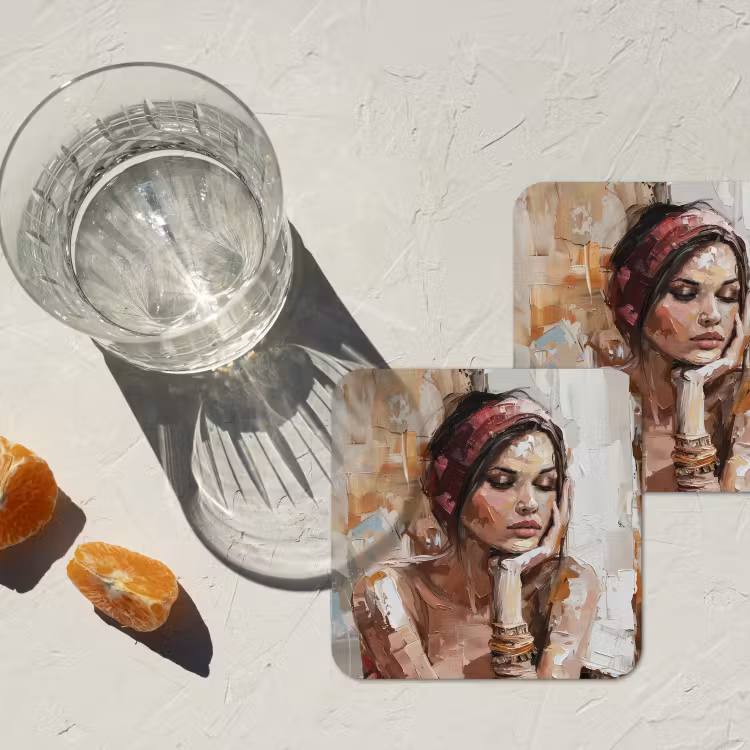 Vrouw - Verflook - Portret - Modern onderzetter kurk middel -sfeer4