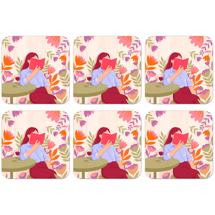 Vrouw - Lezen - Thuis - Modern - Bloemen onderzetter kurk middel -zkaufland3dotto