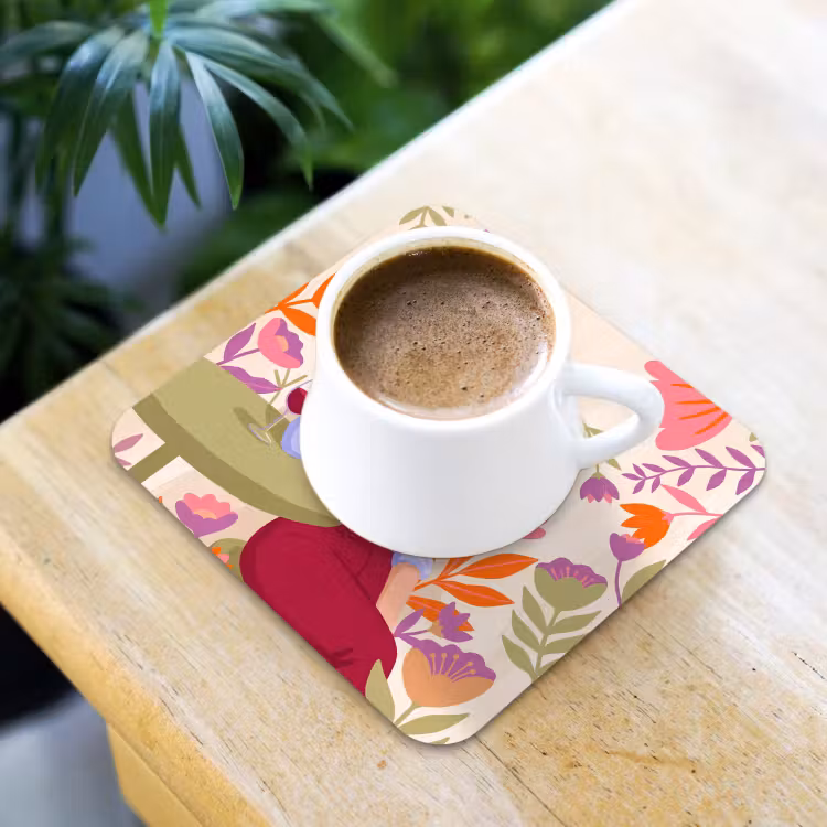 Vrouw - Lezen - Thuis - Modern - Bloemen onderzetter kurk middel -sfeer5