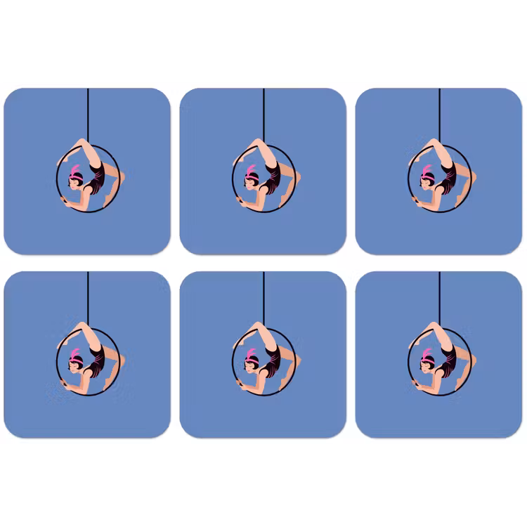 Vrouw - Aerial hoop - Art deco - Illustratie - Blauw onderzetter kurk middel -zkaufland3dotto