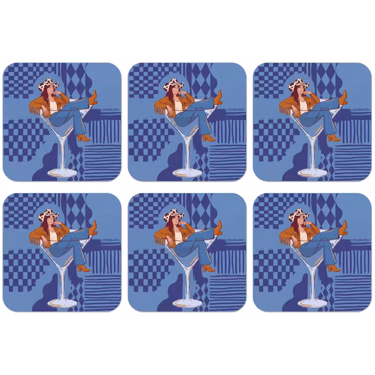 Vrouw - Martini glas - Abstract - Blauw - Kunst onderzetter kurk middel -zkaufland3dotto