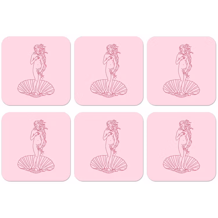 Vrouw - Schelp - Kunst - Lijntekening - Roze onderzetter kurk middel -zkaufland3dotto