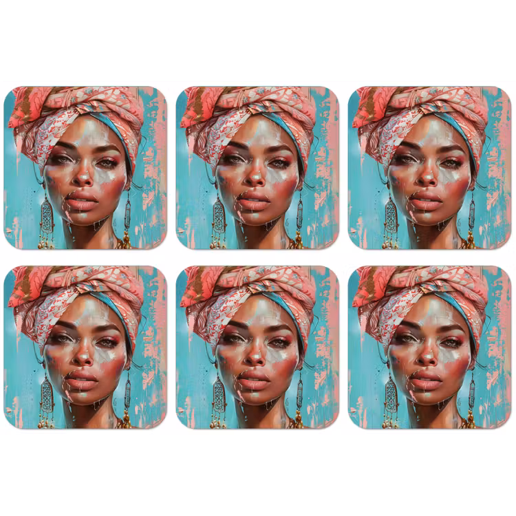 Vrouw - Portret - Blauw - Roze - Modern onderzetter kurk middel -zkaufland3dotto
