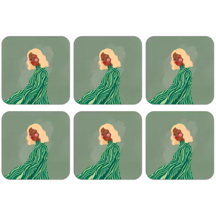 Vrouw - Portret - Illustratie - Modern - Groen onderzetter kurk middel -zkaufland3dotto