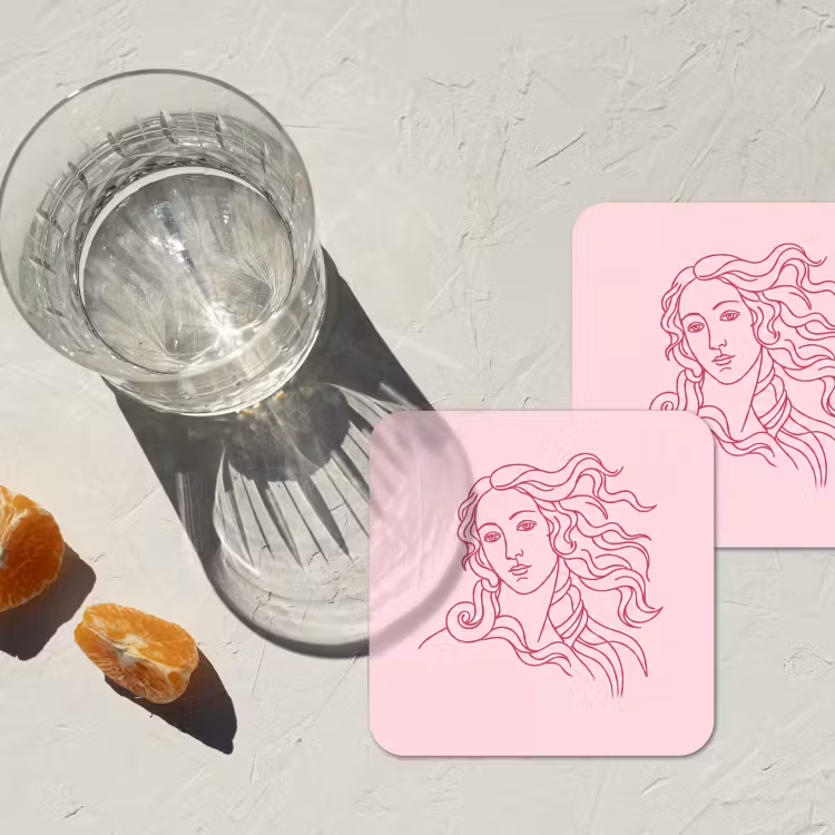 Vrouw - Portret - Klassiek - Line-art - Roze onderzetter kurk middel -sfeer4