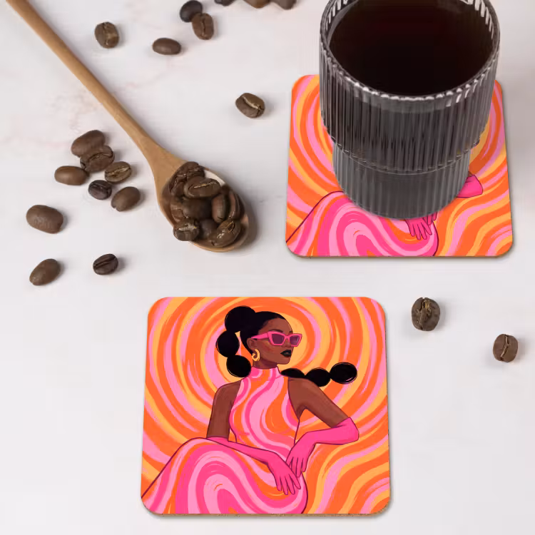 Vrouw - Portret - Kunst - Abstract - Roze onderzetter kurk middel -sfeer2