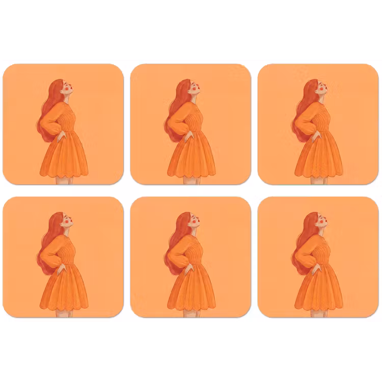 Vrouw - Profiel - Mensen - Modern - Oranje onderzetter kurk middel -zkaufland3dotto