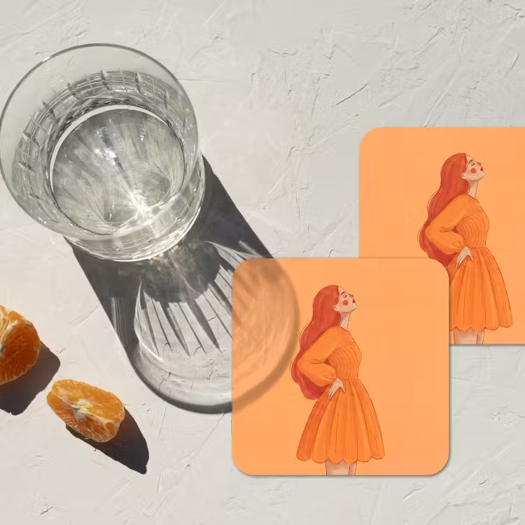 Vrouw - Profiel - Mensen - Modern - Oranje onderzetter kurk middel -sfeer4