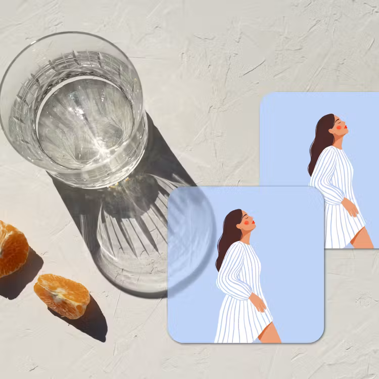 Vrouw - Profiel - Rust - Modern - Illustratie onderzetter kurk middel -sfeer4
