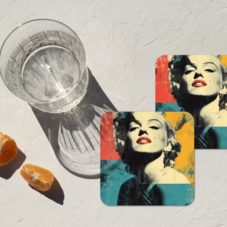 Vrouw - Rode lippen - Abstracte kleurvlakken - Popartuistraling onderzetter kurk middel -sfeer4