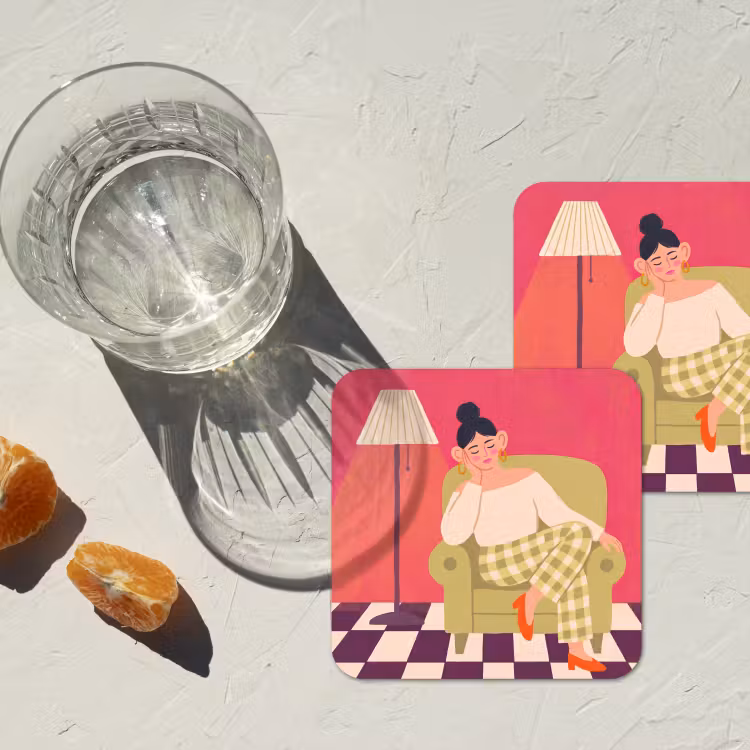 Vrouw - Rust - Interieur - Modern - Kunst onderzetter kurk middel -sfeer4