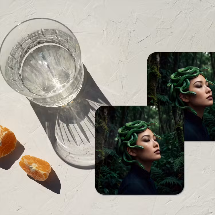 Vrouw - Slang - Natuur - Mystiek - Groen onderzetter kurk middel -sfeer4