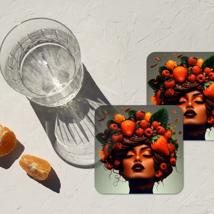 Vrouw - Chocolade - Frambozen - Aardbeien - Koekjes onderzetter kurk middel -sfeer4