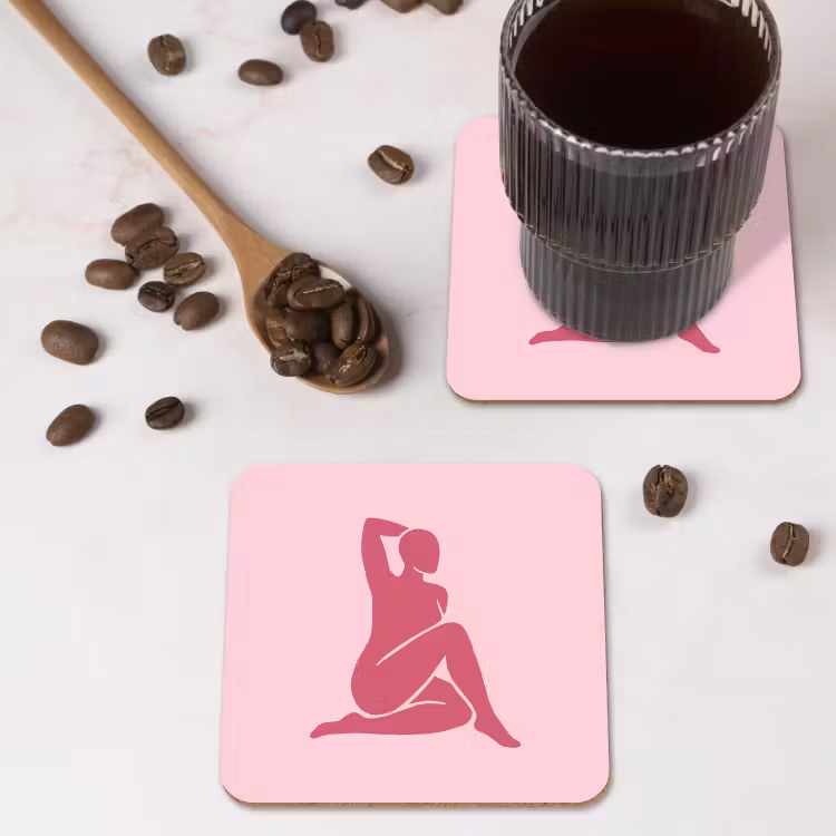 Vrouw - Silhouet - Abstract - Modern - Roze onderzetter kurk middel -sfeer2