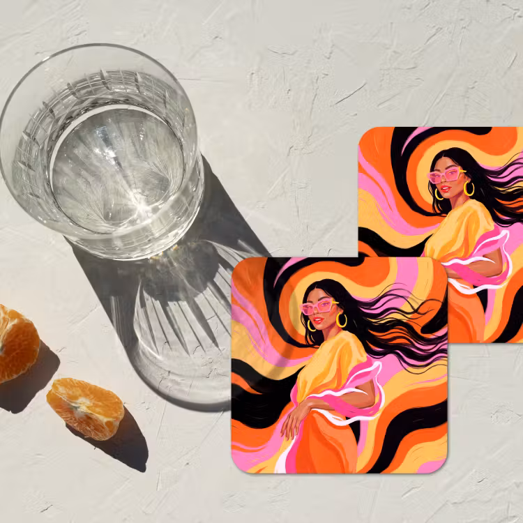 Vrouw - Zonnebril - Abstract - Kleurrijk onderzetter kurk middel -sfeer4