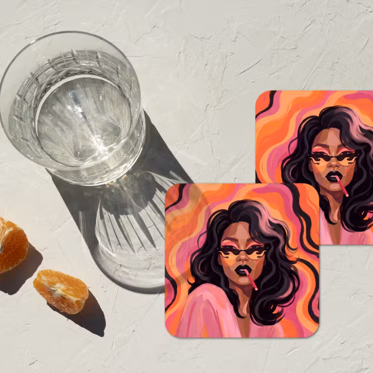 Vrouw - Zonnebril - Modern - Portret - Oranje onderzetter kurk middel -sfeer4