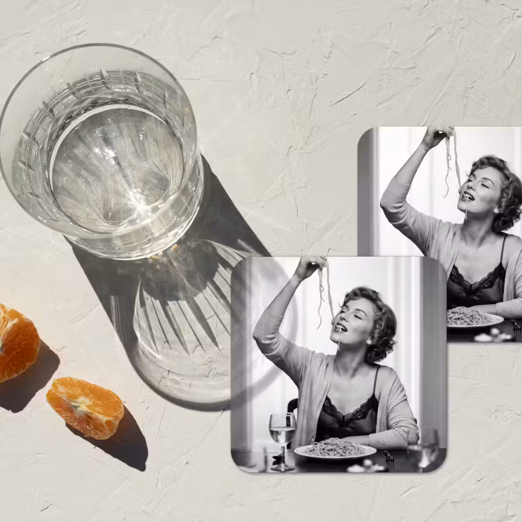 Vrouw - Spaghetti - Zwart - Wit onderzetter kurk middel -sfeer4