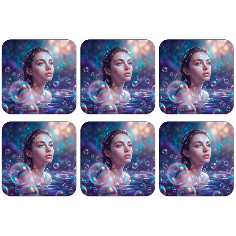 Vrouw - Water - Portret - Kleurrijk - Modern onderzetter kurk middel -zkaufland3dotto