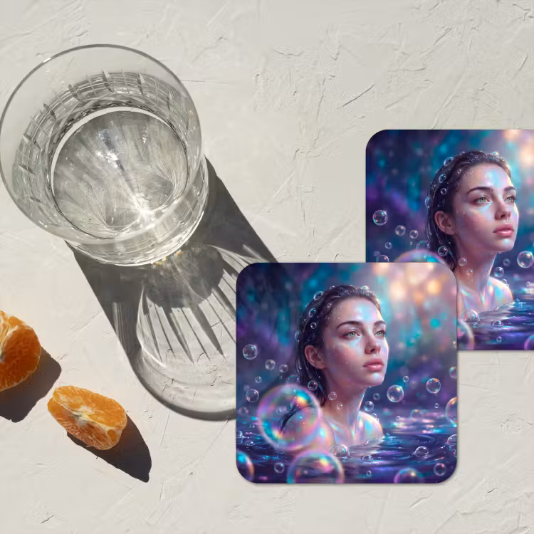 Vrouw - Water - Portret - Kleurrijk - Modern onderzetter kurk middel -sfeer4