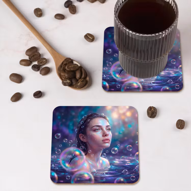 Vrouw - Water - Portret - Kleurrijk - Modern onderzetter kurk middel -sfeer2
