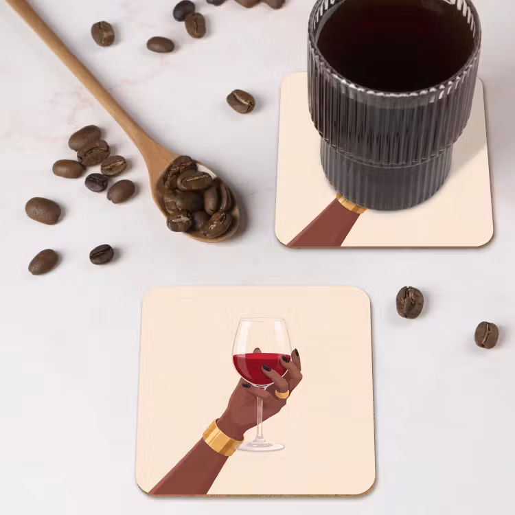 Vrouw - Wijn - Glas - Illustratie - Rood onderzetter kurk middel -sfeer2