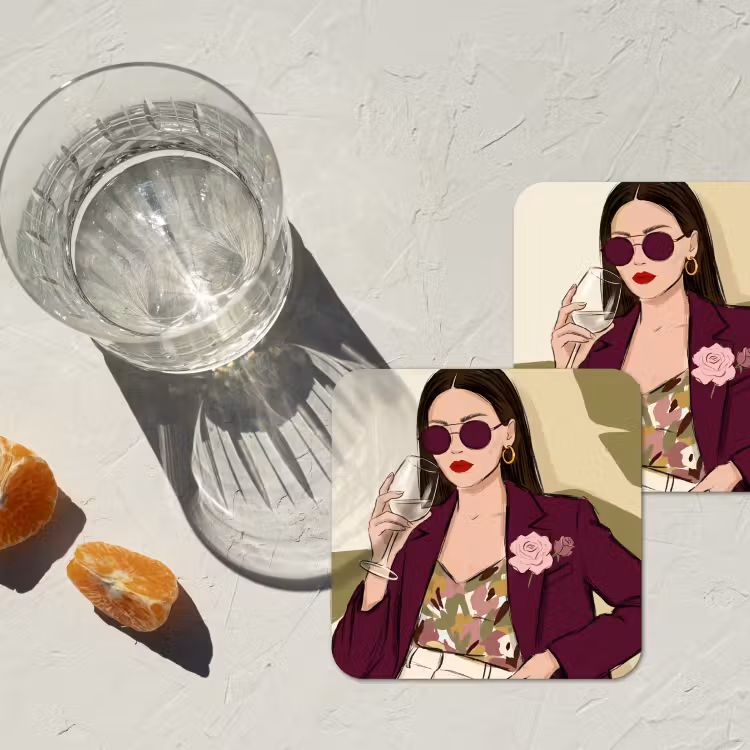 Vrouw - Wijn - Portret - Mode - Modern onderzetter kurk middel -sfeer4