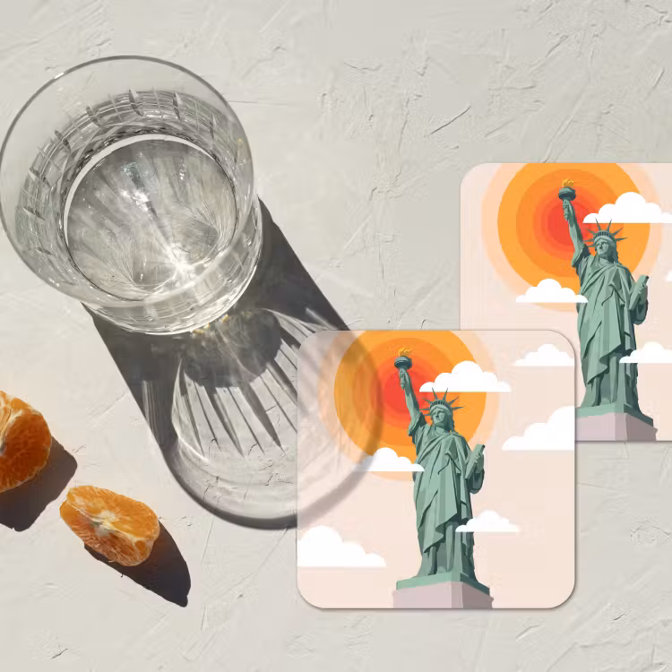 Vrijheidsbeeld - New York - Zon - Modern onderzetter kurk middel -sfeer4