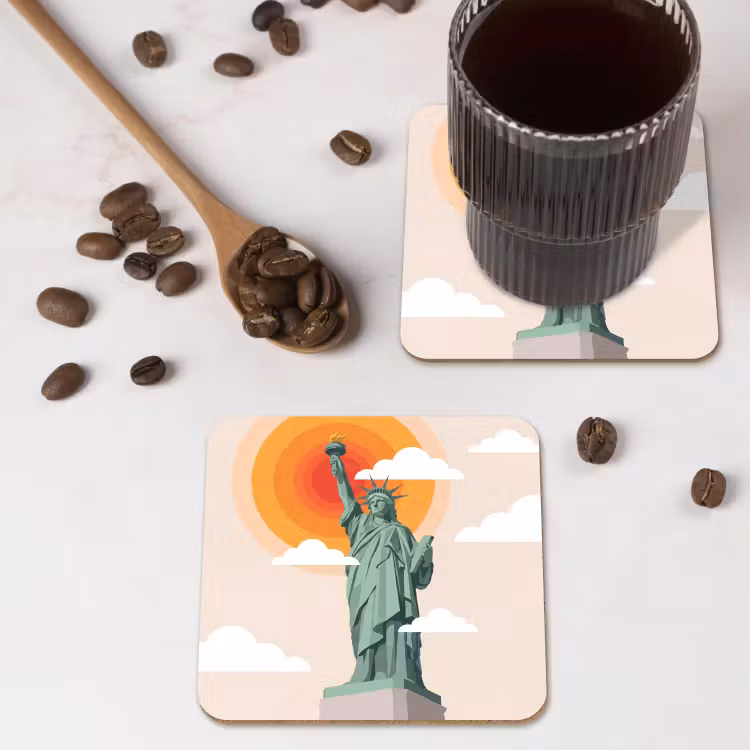 Vrijheidsbeeld - New York - Zon - Modern onderzetter kurk middel -sfeer2