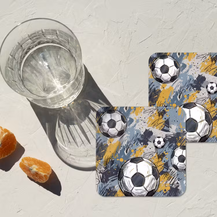 Voetbal - Abstract - Sport - Kleurrijk onderzetter kurk middel -sfeer4