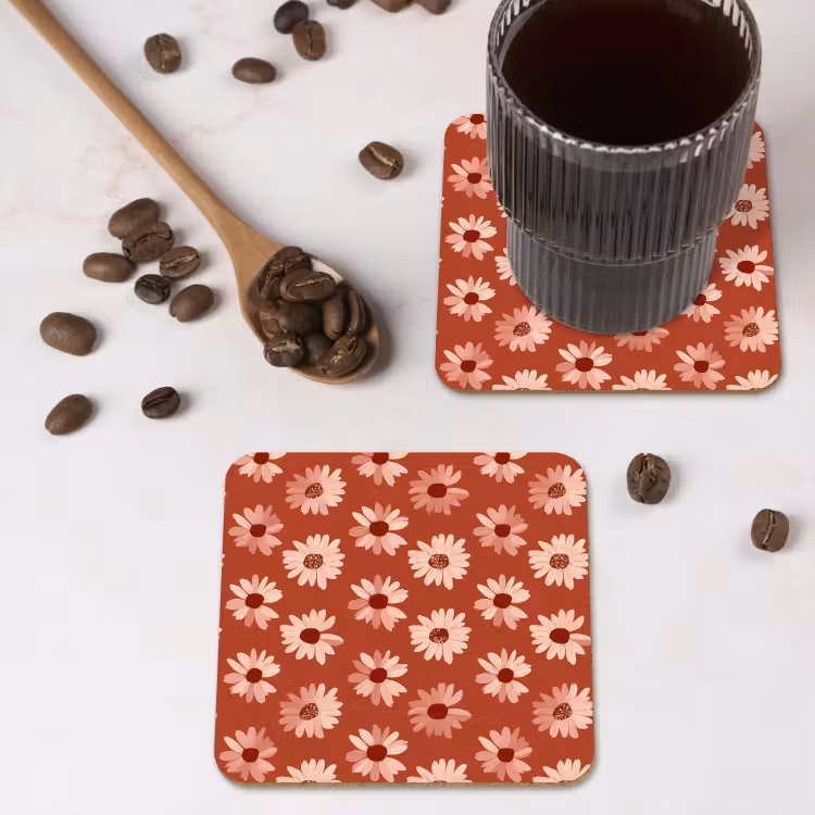 Madelief - Retro - Terracotta onderzetter kurk middel 366 -sfeer2