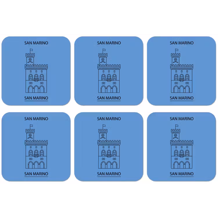 Gebouw - San Marino - Architectuur - Lijntekening - Blauw onderzetter kurk middel -zkaufland3dotto