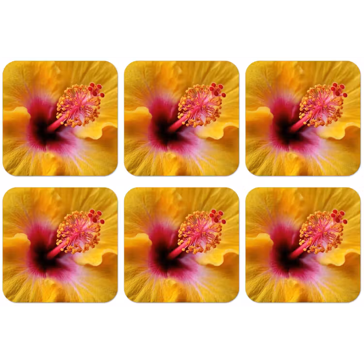 Geel - Hibiscus - Tropisch onderzetter kurk middel -zkaufland3dotto