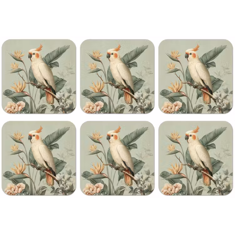 Gele kuifkaketoe - paradijsvogelbloemen - Groen onderzetter kurk middel -zkaufland3dotto